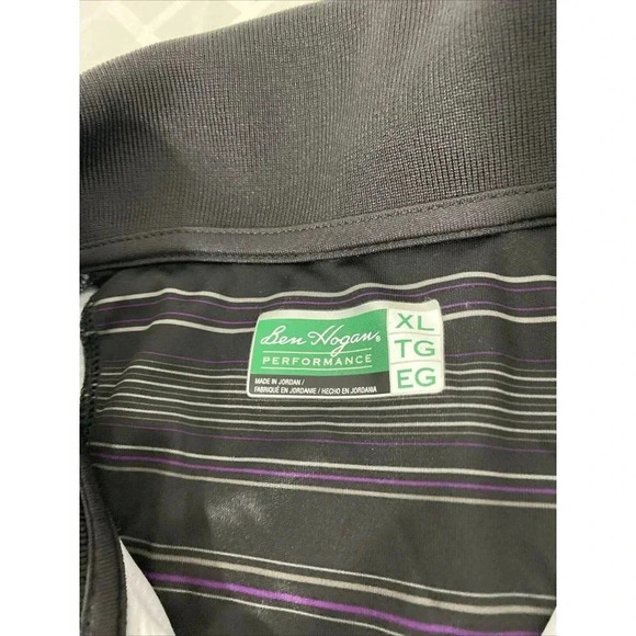 Ben Hogan Performance Men’s Polo XL Shirt Black Gray Purple Striped ￼ Pattern - Picture 4 of 7